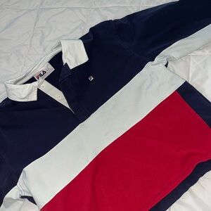 Fila Cropped Long Sleeve Polo Shirt - Red, White, Navy size women’s XL